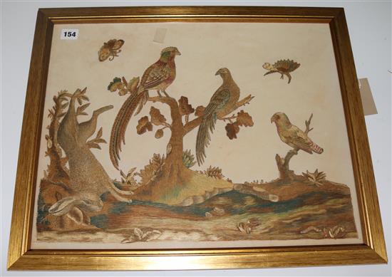 A 19th century silkwork panel, 40 x 51cms, later backing